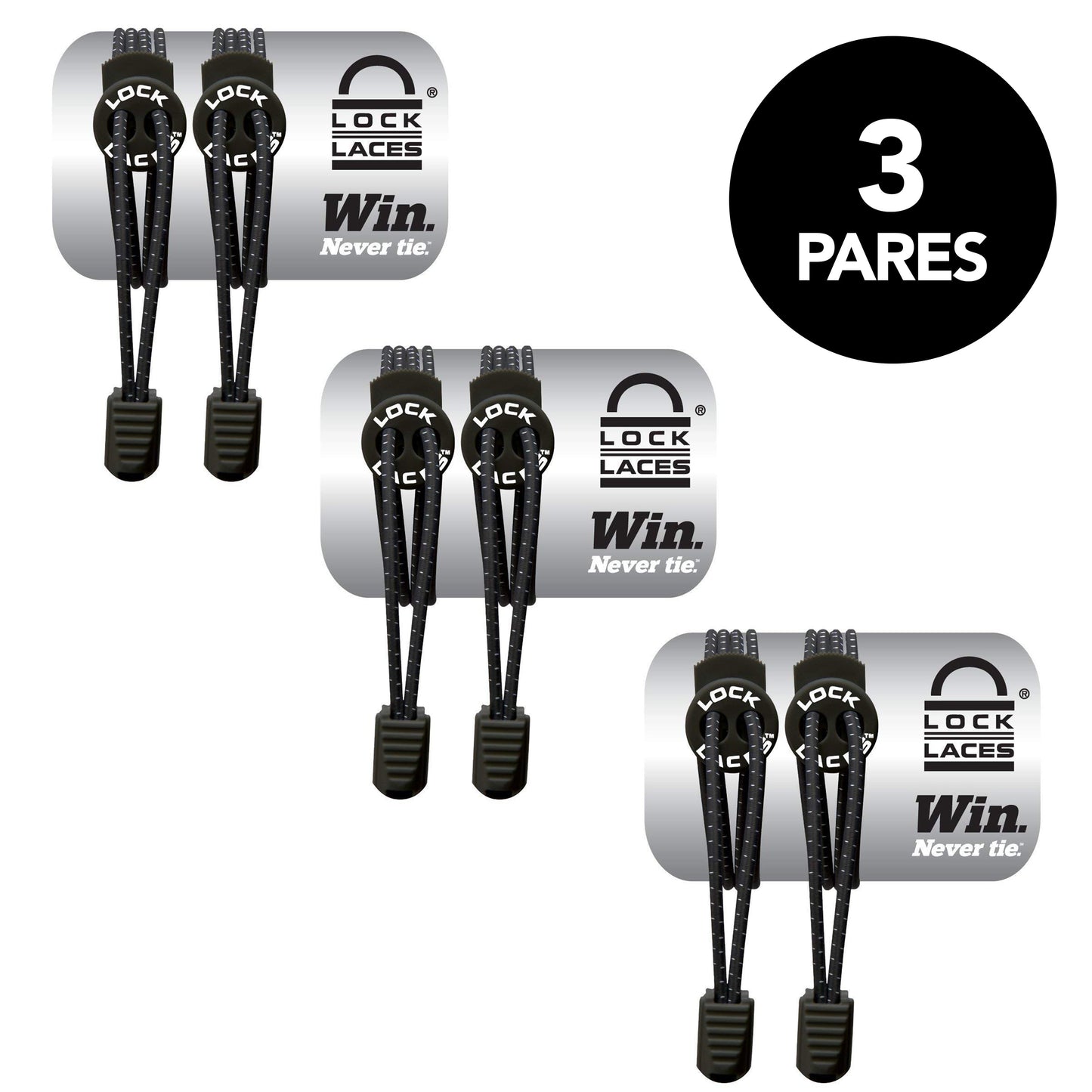 Lock Laces - 3 Pack - Negro