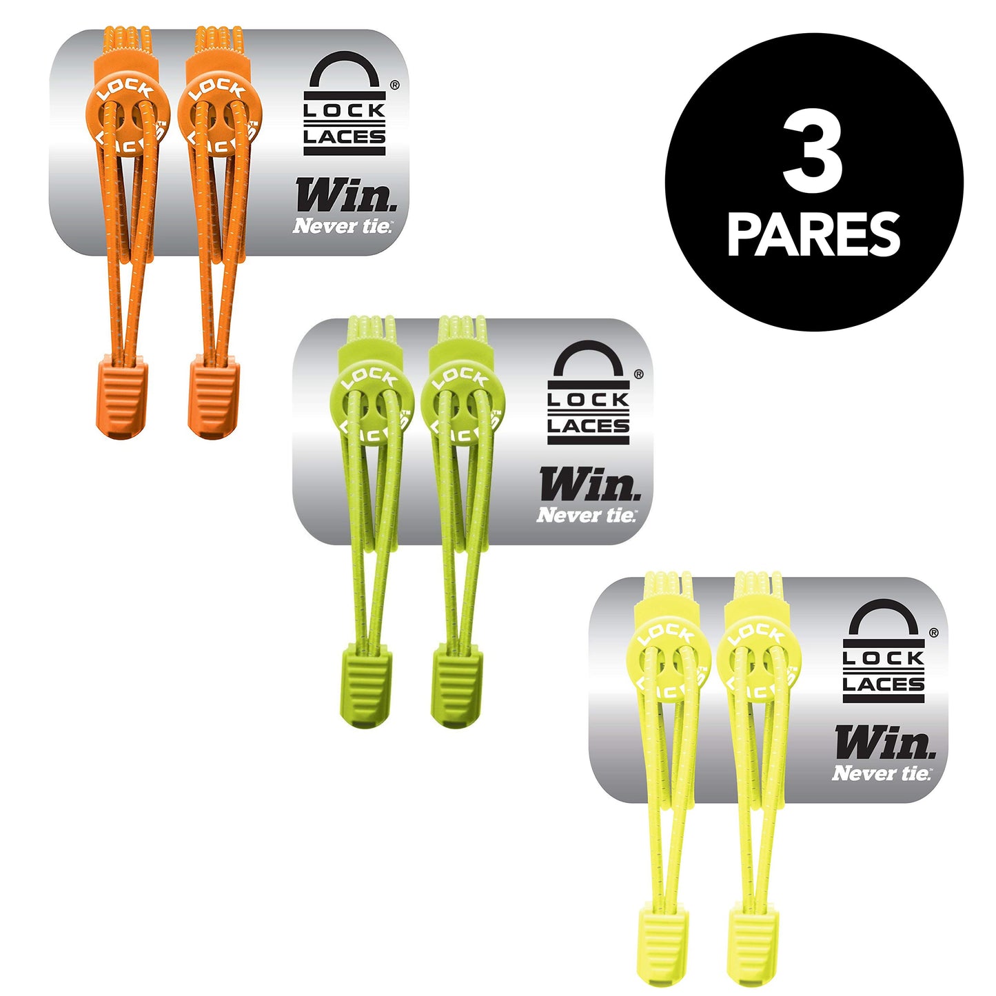 Lock Laces - 3 Pack - Naranja, Verde y Amarillo