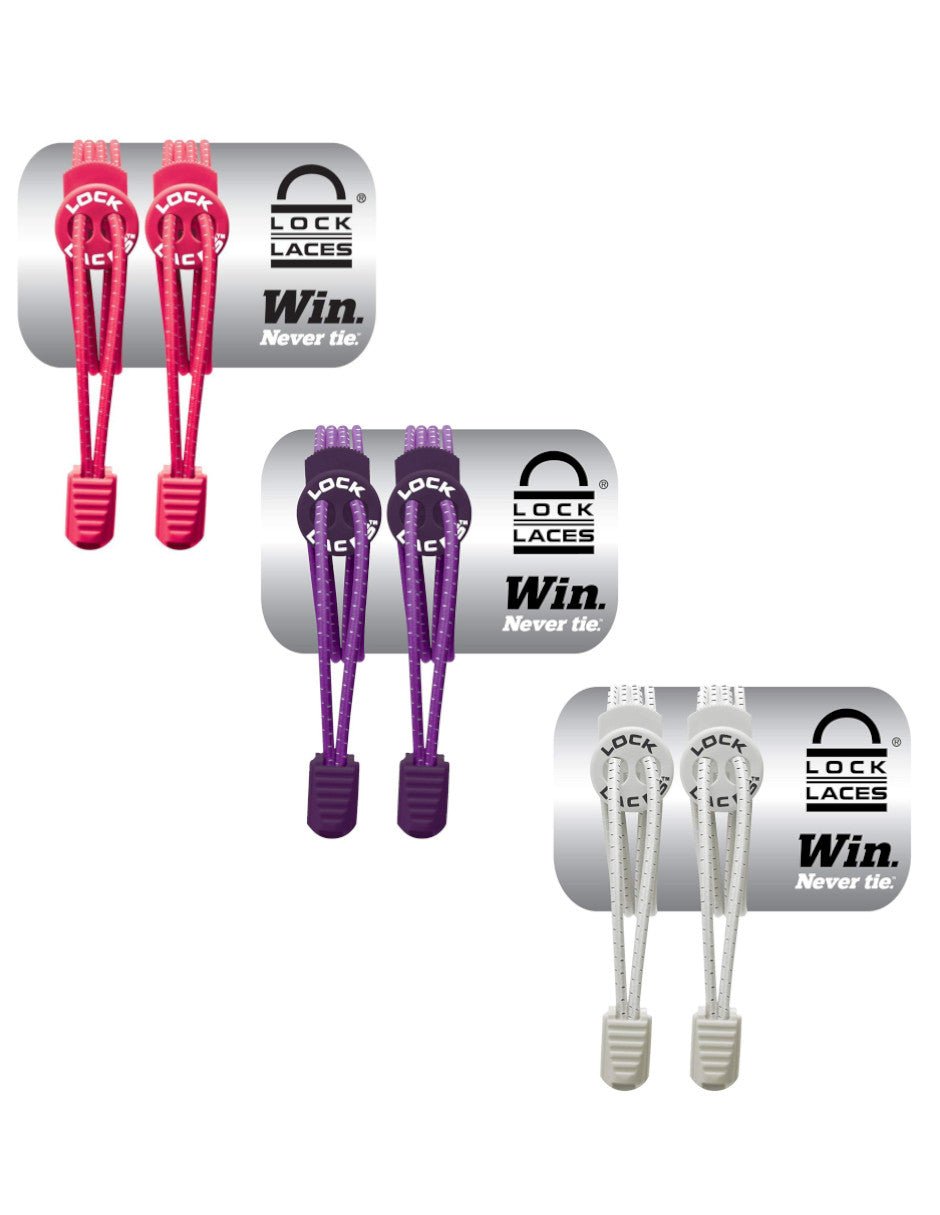 Lock Laces - 3 Pack - Rosa, Morado y Blanco